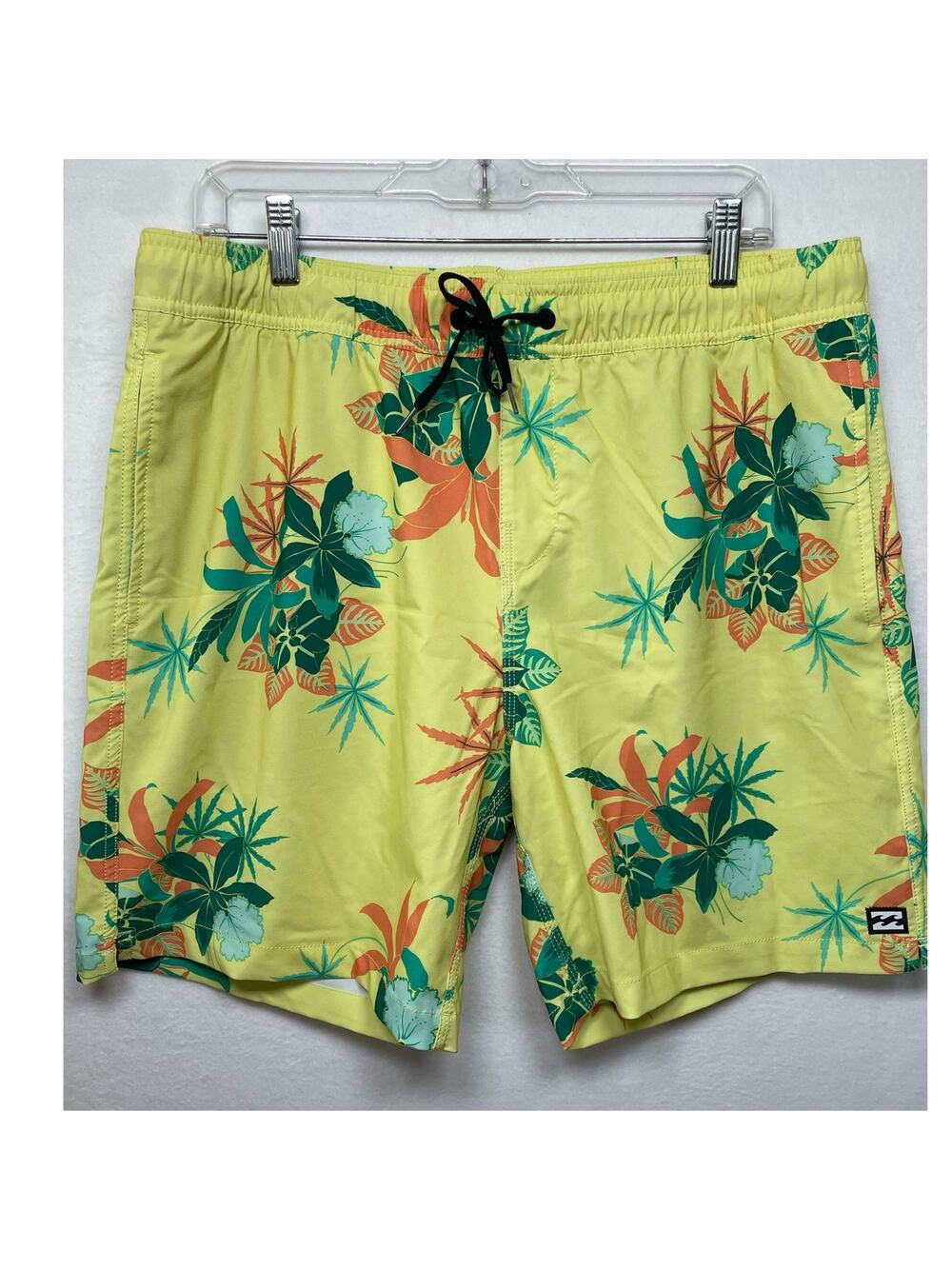 Billabong Recycler Board Shorts, Yellow Floral Pattern, Size Large